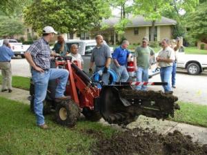 our Euless irrigation team takes a lunch break during an install